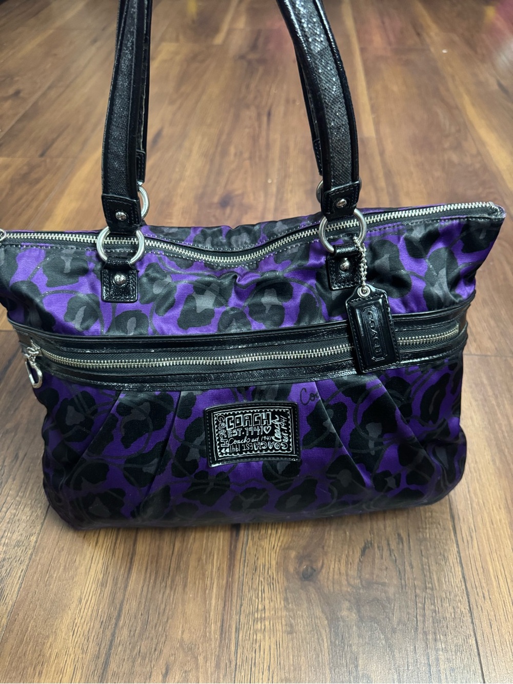 Coach Poppy Glam F20048 Purple Black Ocelot Leopard Large Tote Y2K - Picture 2 of 14